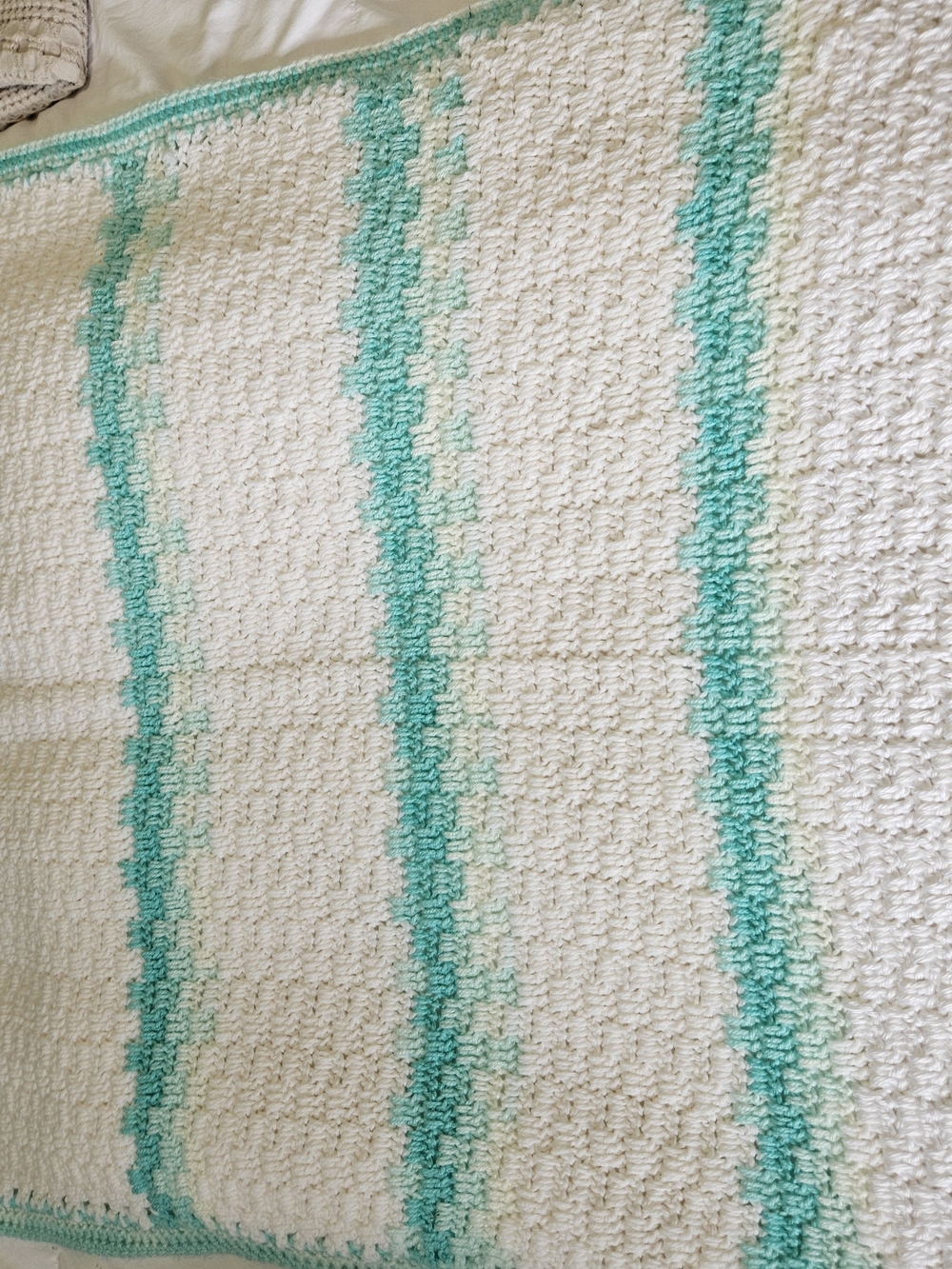 Handmade Cream and Teal Crochet Blanket